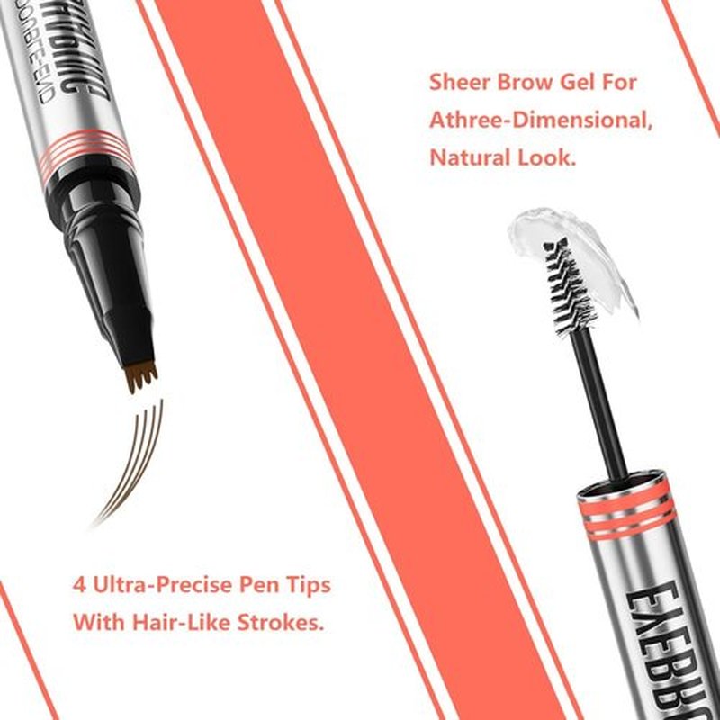 Aaiffey 2-in-1 Magic Eyebrow Pencil,Microblading 4-Fork Tip Liquid Eyebrow Pen with Eyebrow Brush Gel Waterproof Eyebrow Pencil Create Natural Hair-Like Brows Long-Lasting (01# Light Brown)