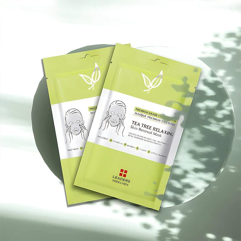 Leaders Insolution Tea Tree Relaxing Skin Renewal Mask | Soothing Facial Sheet for Acne, Oil Control, and Sensitive Skin | Hydrating Botanicals | Calms Redness, Smooth (10 Sheets)