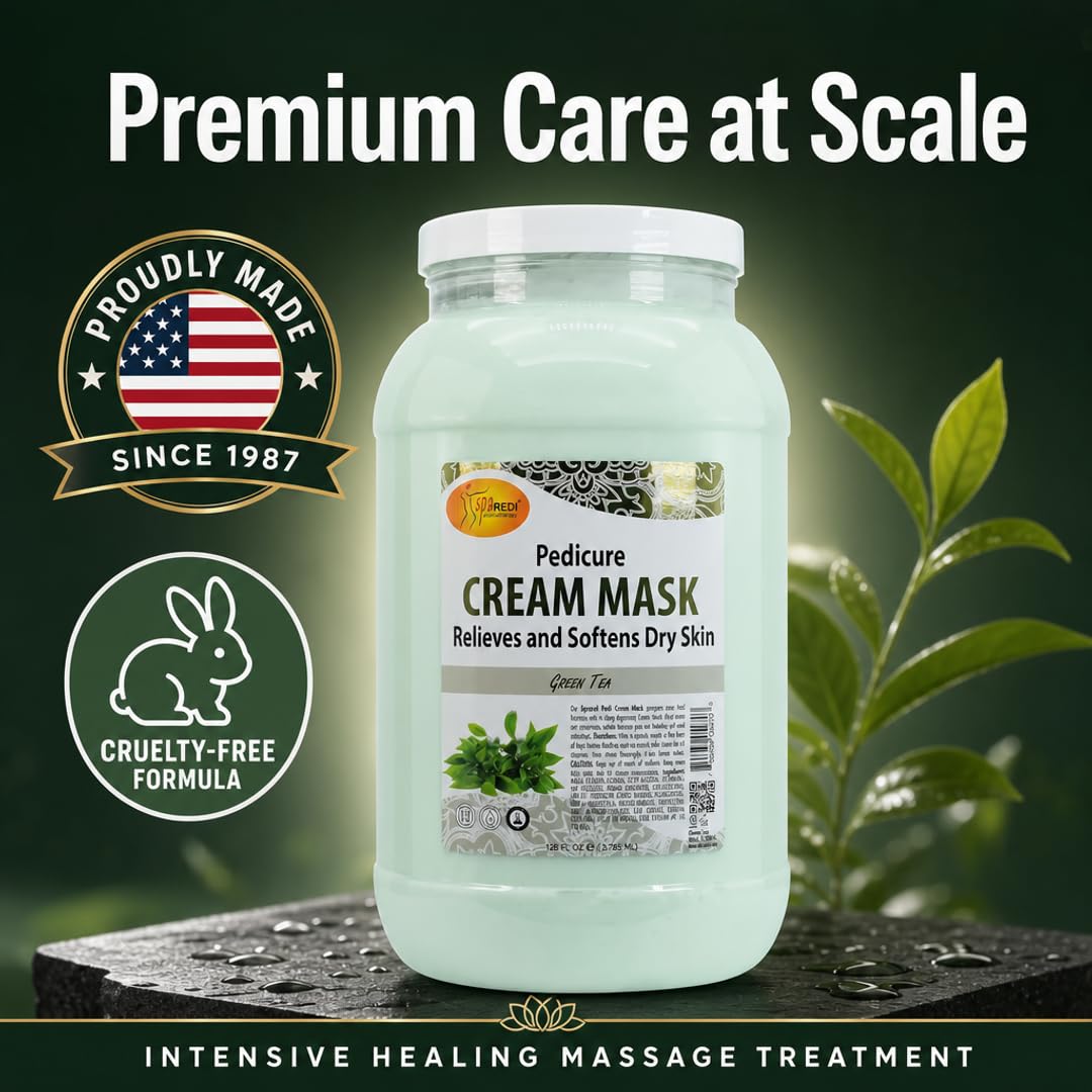 SPA REDI Green Tea Pedicure Mask – Hyaluronic Acid & Comfrey Extract Foot Mask for Cracked Heels & Dry Skin | Paraben-Free, Sulfate-Free, Cruelty-Free | Professional & At-Home Use | 128 oz