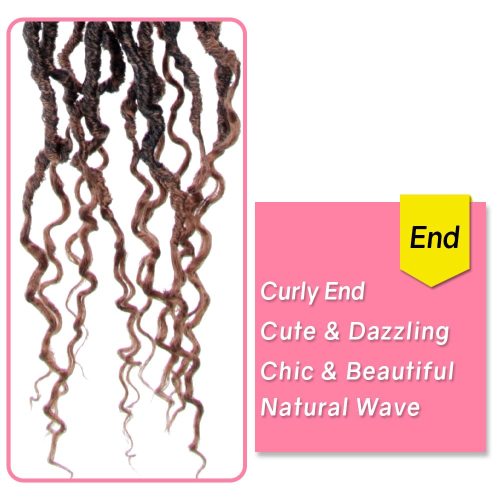 SERENDIPA Boho Faux Locs Curly End, 24 Inch Long Pre-Looped Soft Crochet Goddess Locs Synthetic Hair (6 Packs, T30)
