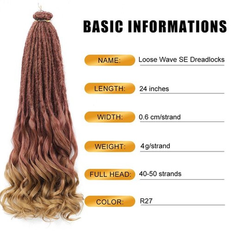 Aguacor Loose Wave Dreadlocks Synthetic French Curly Single Ended Dreadlock Extensions 24inches 10 Strands Thin Soft Spanish Curly SE Dreadlock Extensions for Women (10 Strands, R27)