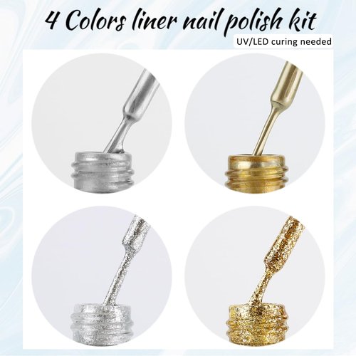 Fcozpjk Gold And Silver Gel Nail Polish 4PCS Metallic Gel Liner Nail Art Polish Mirror Chrome Effect Metal Gel Paint French Tips Wave Flower Dotting Drawing Nail Gel With Thin Brush