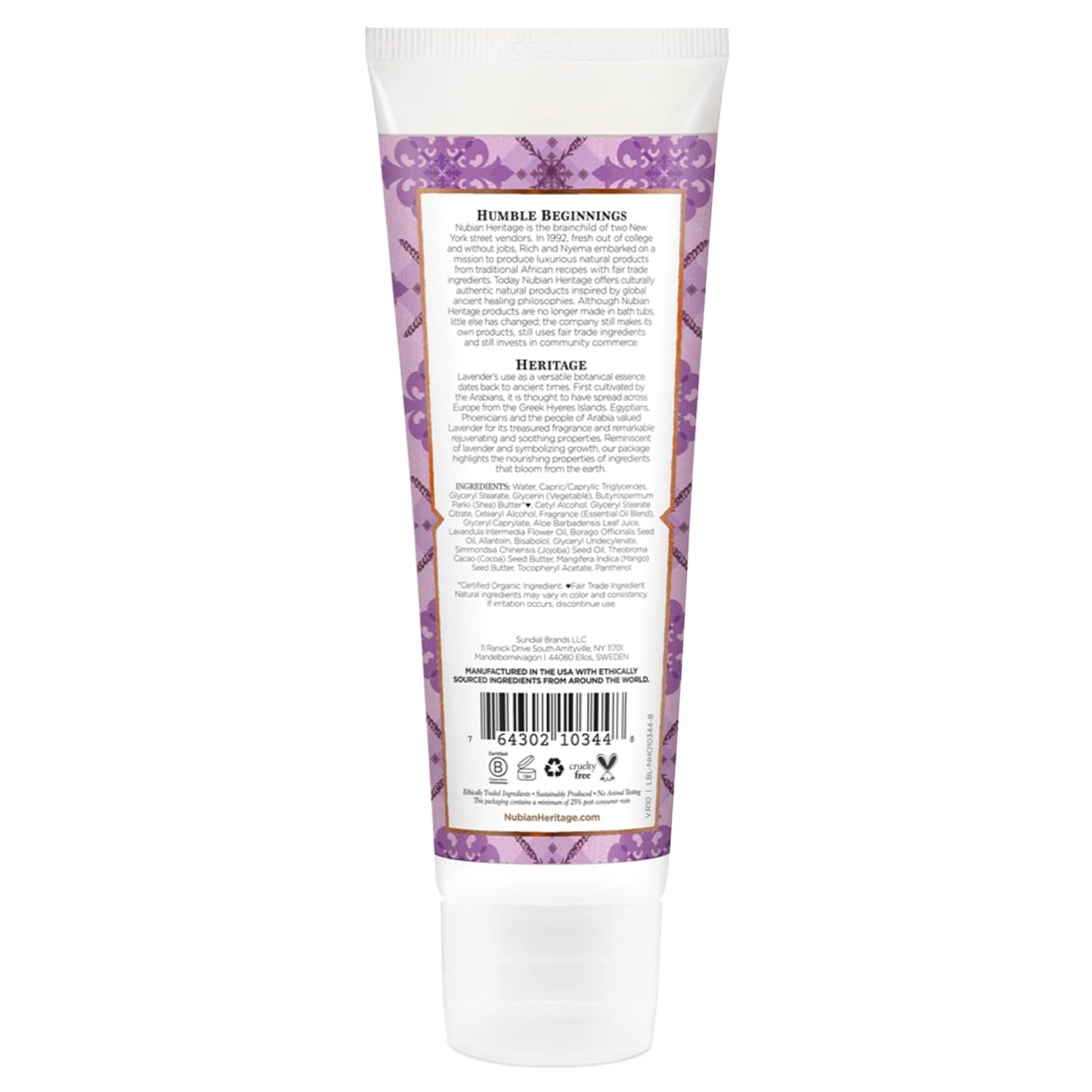 Nubian Heritage Hand Cream, Lavender & Wildflowers with Vitamin E – Light and Luxurious Shea, Mango & Cocoa Butter Lotion with Soothing Aloe Vera & Comfrey, 4 Oz