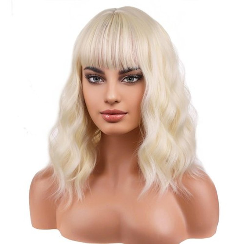BERON 14 Inches Blonde Wig for Women Short Curly Wig Blonde Wig with Bangs Bob Wig Blonde for Daily Party Wig Cap Include