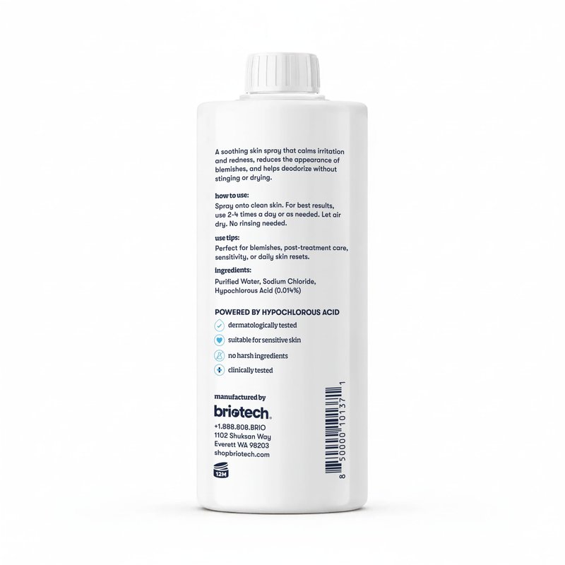 BRIOTECH Topical Skin Spray, Hypochlorous Acid for Sensitive Skin, HOCl Facial Mist, Full Body Support Against Irritation, Calm Redness, Soothe Foot & Scalp, 32 fl oz Refill (1 Pack)