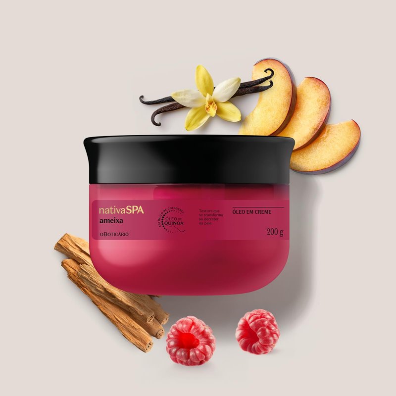 Nativa SPA by O Boticário, Plum Whipped Cream Body Oil with 100% Pure Quinoa Oil & Plum Extract, Hydrating Cream-to-Oil Formula, Nourishment for Silky Skin, 7 Ounce (200g)