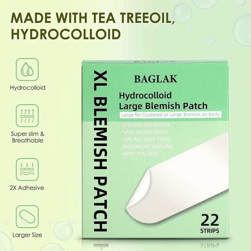 BAGLAK Large Pimple Patches - Hydrocolloid Patches 22 Strips, XL Size, Large Spot Patches - Zit, Blemish Spot Facial Skin Care