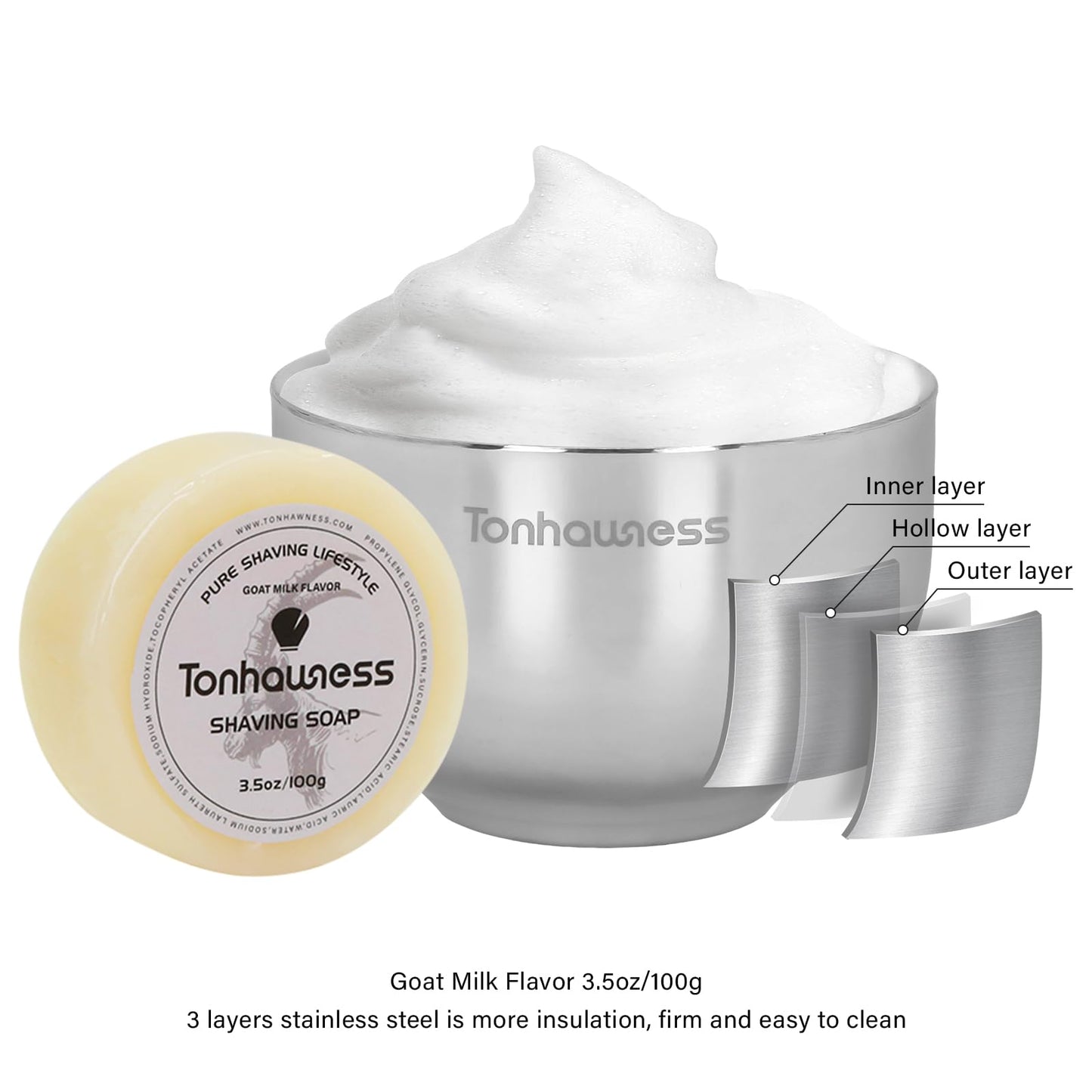 Tonhawness Shaving Brush Kit for Men, 4 in 1 Shaving Brushes Set Includes Nylon Bristle Shave Brush, Shaving Bowl & Stand and Shaving Soap Kit for Men’s Shave Gift