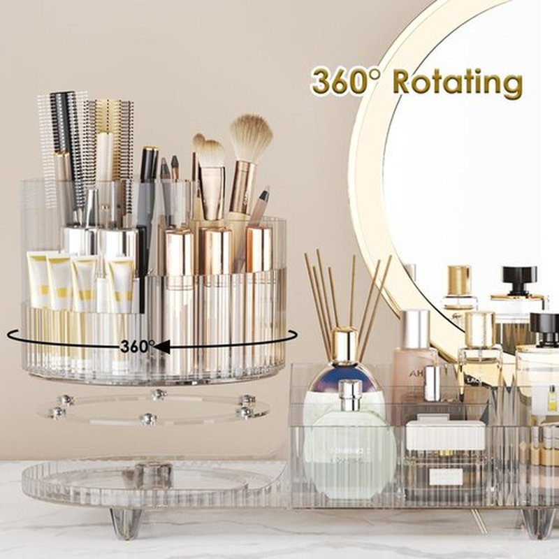 Makeup Organizer Countertop Rotating Makeup Organizer for Vanity Large Capacity Cosmetic Display Case with Makeup Brush Holder Cosmetic Organizer Countertop(Clear)