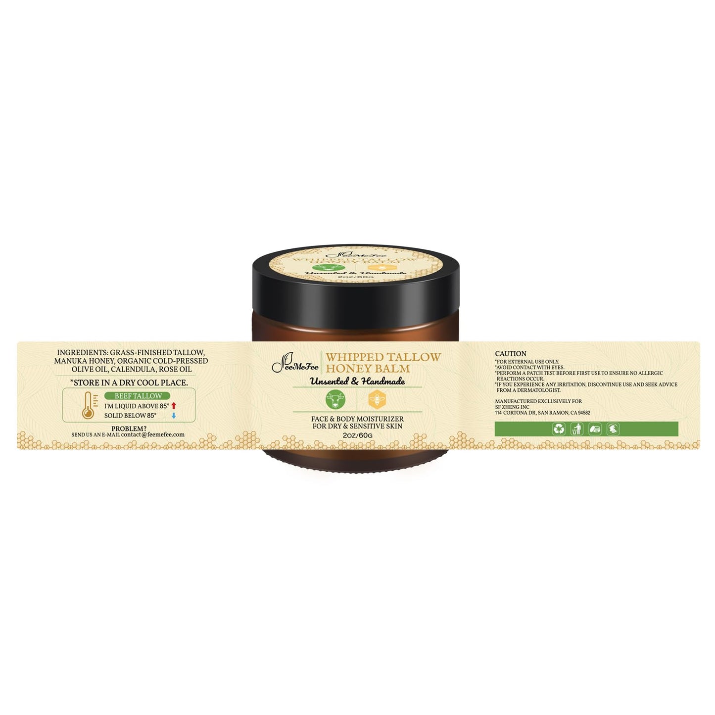 Beef Tallow for Skin, Tallow And Honey Balm, Unscented Tallow Face Moisturizer, Beef Tallow for Face, Organic Grass Fed Beef Tallow Balm, Whipped Beef Tallow Lotion Face Cream