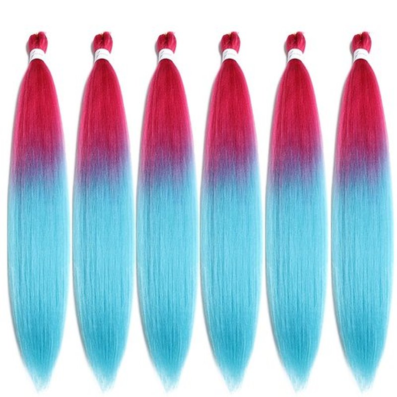 BALINGHAIR Pre-Stretched Braiding Hair Extensions High Temperature Braids Hair 28 Inch Ombre Pink to Lake Blue(B41-6Packs)