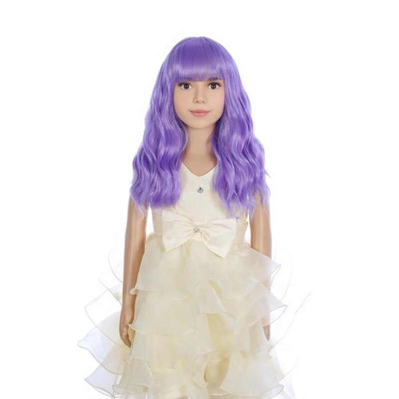 PATTNIUM Kids Purple Wig Short Wavy Wig with Bangs Girls Purple Wig Synthetic Cosplay Halloween Party Costume Wig (Light Purple)