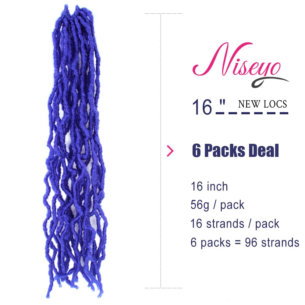 Niseyo Faux Locs Crochet Hair 16 Inch Soft locs, 6 Packs Short Crochet Locs Pre Looped Crotchet Straight Synthetic Hair Extensions (16 Inch, Blue)