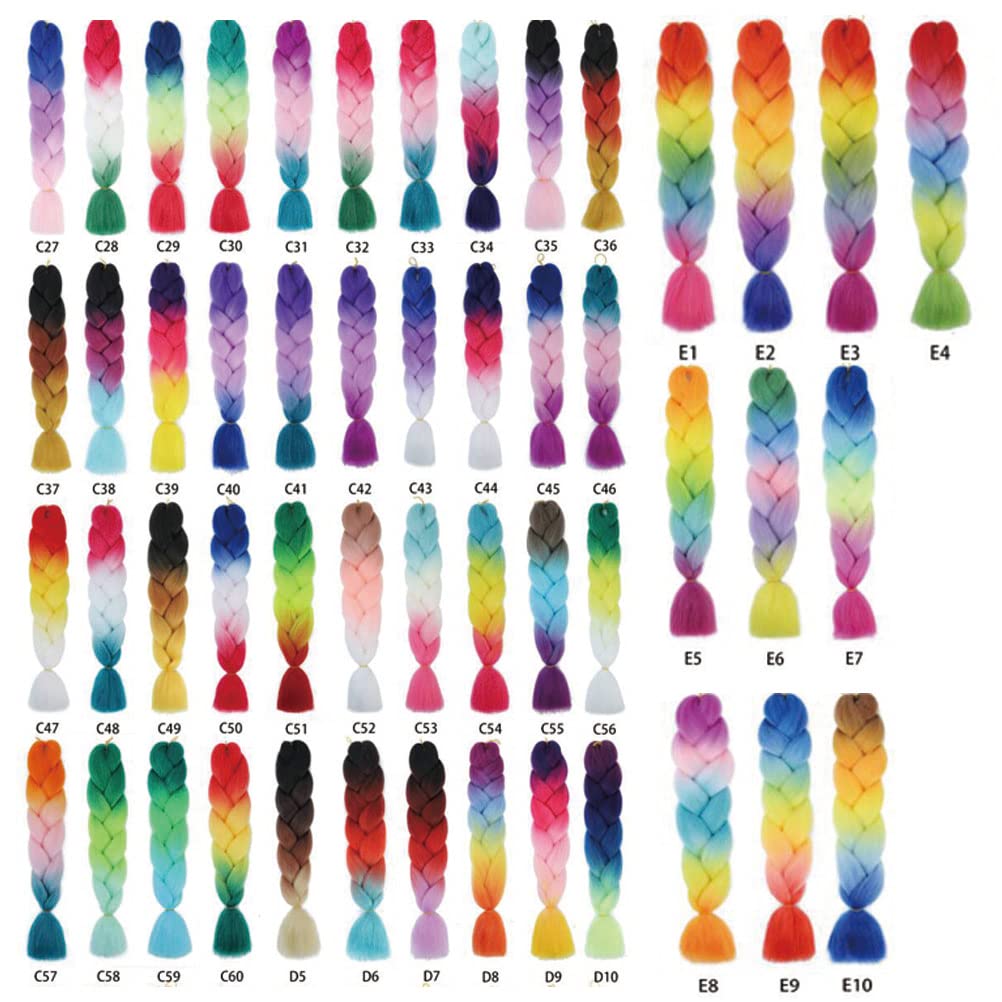 Xiaofeng Colorful Ombre Braiding Hair Extensions 24 Inch 3 Packs High Temperature Jumbo Crochet Braiding Hair for Box Twist Braids (24 Inch (Pack of 3), Rainbow 10)