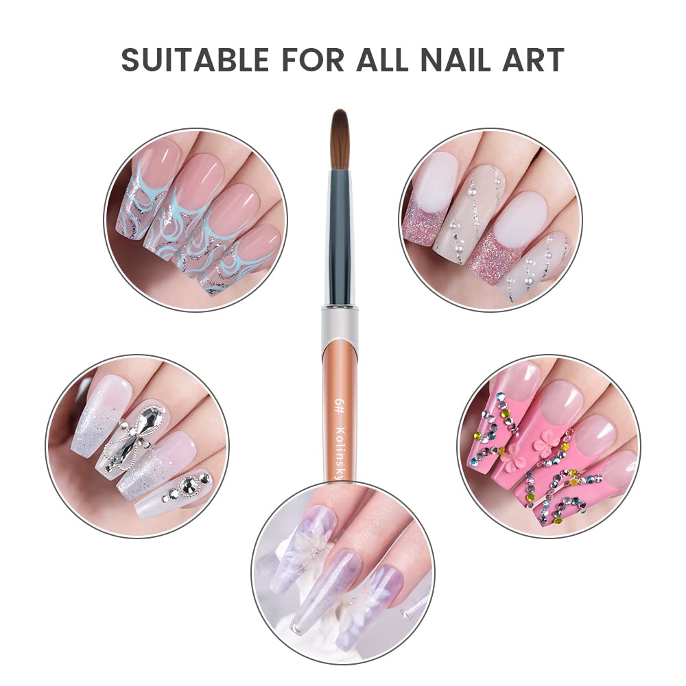 KADS 100% Kolinsky Sable Acrylic Brush Nail Brush for Acrylic Application Round Head Crimped Nail Art Brush Manicure Tool (SET)