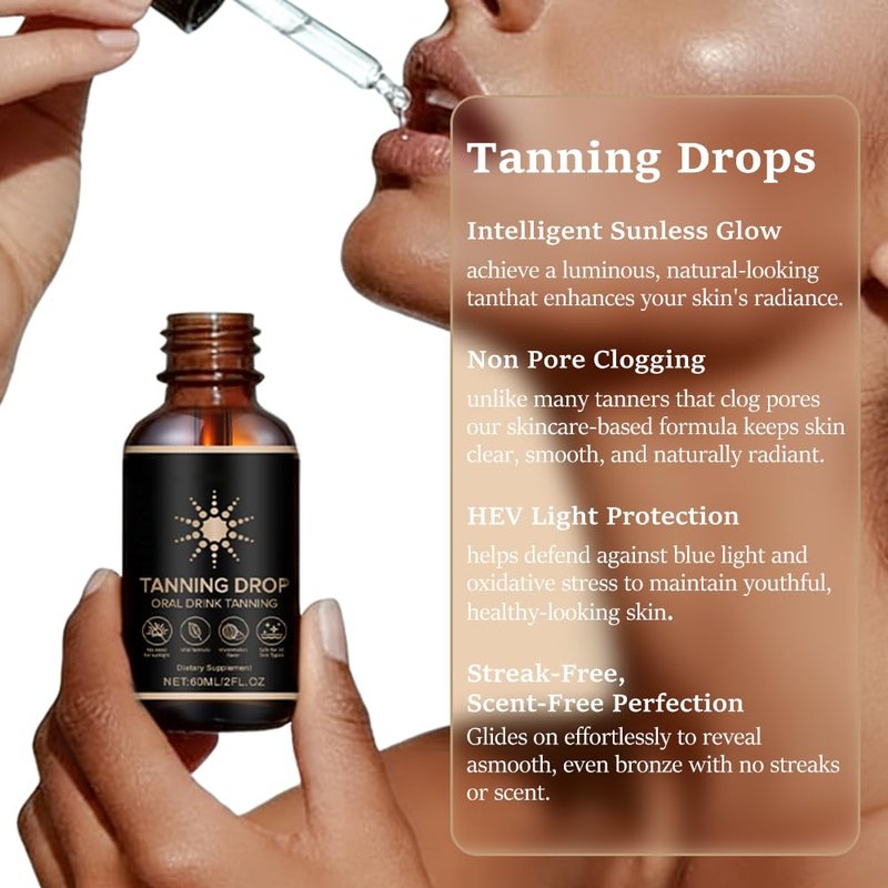 Tanning Drops, Tanning Drops To Drink, Sunless Self Tanner, Bronzing Tanner for Face and Body, Enhancing Natural Skin Tone for All Skin Types(1 Bottle)