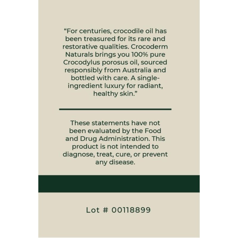 Crocoderm Pure Crocodile Oil – Fast Absorbing Skin Moisturizer for Face & Body – 100% Single Ingredient – Lightweight, Non-Greasy Hydration (15mL)