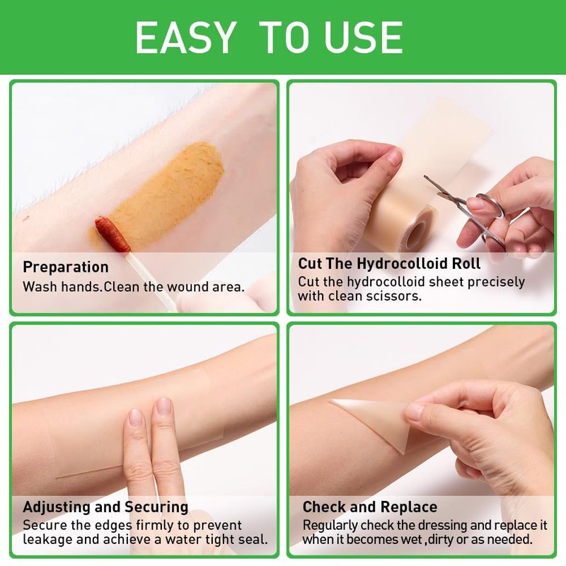 Hydrocolloid Roll for Wound Care 2in*12ft, Large Hydrocolloid Bandages Patch with Self-Adhesive Waterproof Ultra Absorbent Flexible DIY Size & Shape First Aid Kit Essential