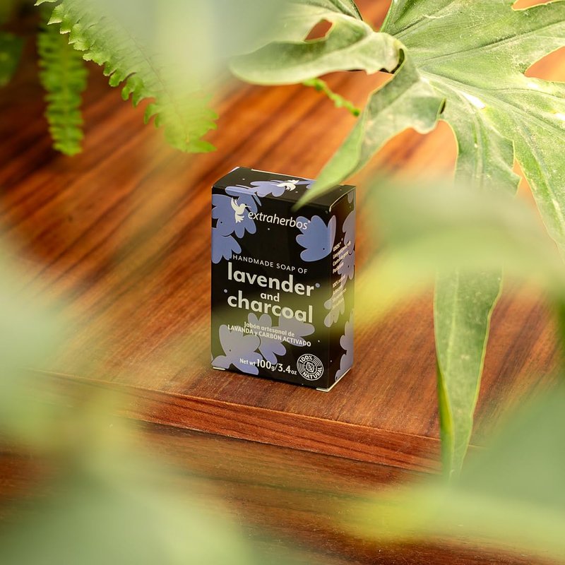 Extraherbos Activated Charcoal & Lavender Soap Bar - Handmade in Mexico - Deep Facial Cleanser for Oily Skin, Acne & Blackheads - Vegan, Cruelty Free 100g/3.4oz