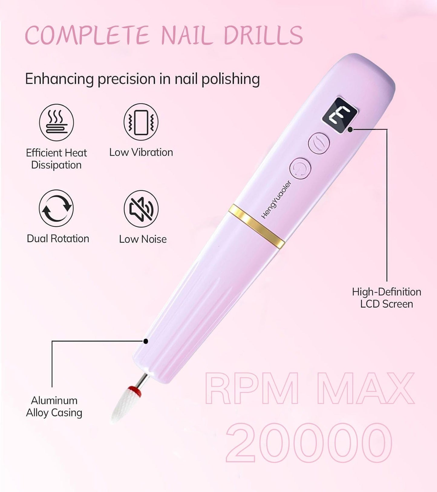 HengYuaoler Electric Nail Drill Machine File Efile Set for Acrylic Gel Nails Portable Nail Drill Machine Kit Rechargeable Pedicure Tools for Hand Feet Manicure Pedicure Tools Polishing Set (Purple)