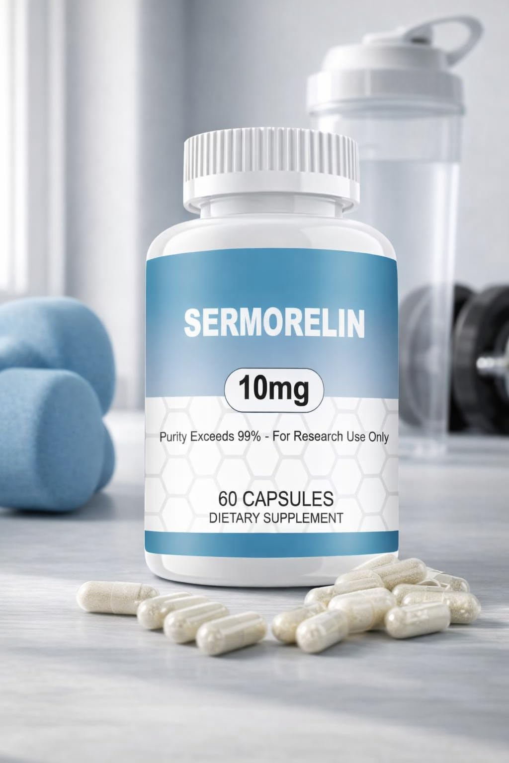 WUCOO Sermorelin Research Peptide, 10MG Research Grade Capsules, 99% Purity - 60 ct
