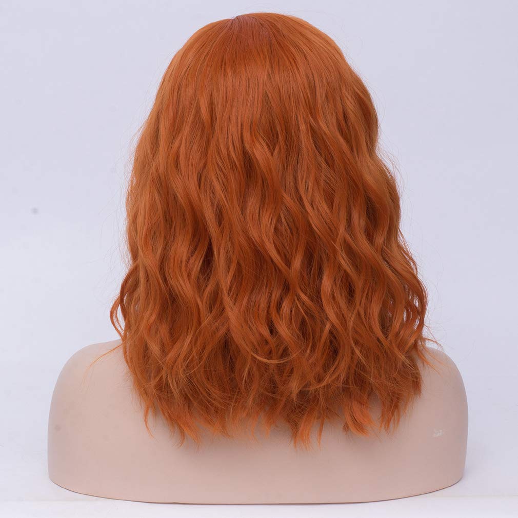 BERON 14" Women Orange Wigs Girls Short Curly Ginger Wig Bob Wavy Wig Body Wave Halloween Cosplay Costume Daily Party Wigs