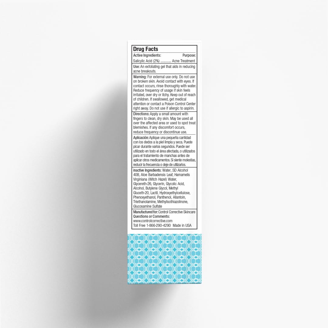 CONTROL CORRECTIVE Acne Spot Treatment Gel – 2% Salicylic Acid Formula for Breakouts & Blemishes – With Witch Hazel, Aloe & Panthenol – 1 oz Clear Skin Serum