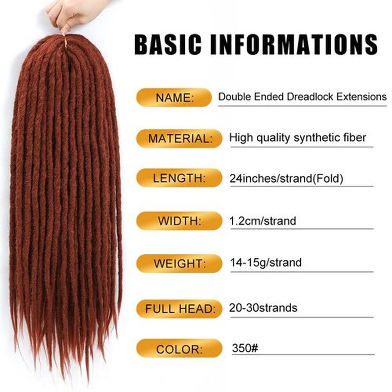 Aguacor Straight Dreadlocks Synthetic Double Ended Dreadlock Extensions 24inches 5 Strands Width 1.2cm Soft Red Brown DE Dreadlock Extensions for Women (5 Strands, 350#)