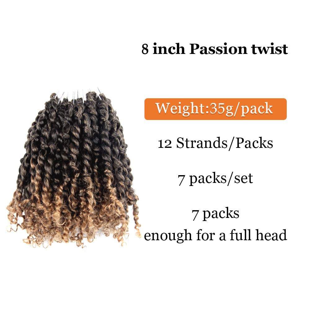 Passion Twist Hair 8 Inch 7 Packs Pre-twisted Short Passion Crochet Twist Hair Pre-Looped Crochet Passion Twist Soft Braids,T27(Ombre Honey Blonde)