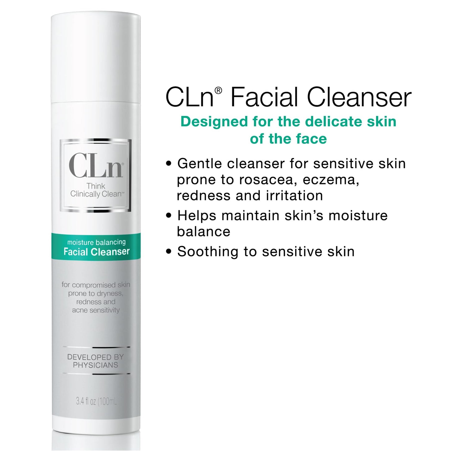 CLn® Facial Cleanser - Hydrating Facial Cleanser with Glycerin, For Skin Prone to Dryness, Eczema, Redness, Irritation & Acne Sensitivity, Fragrance-Free & Paraben-Free, 3.4 fl. oz.