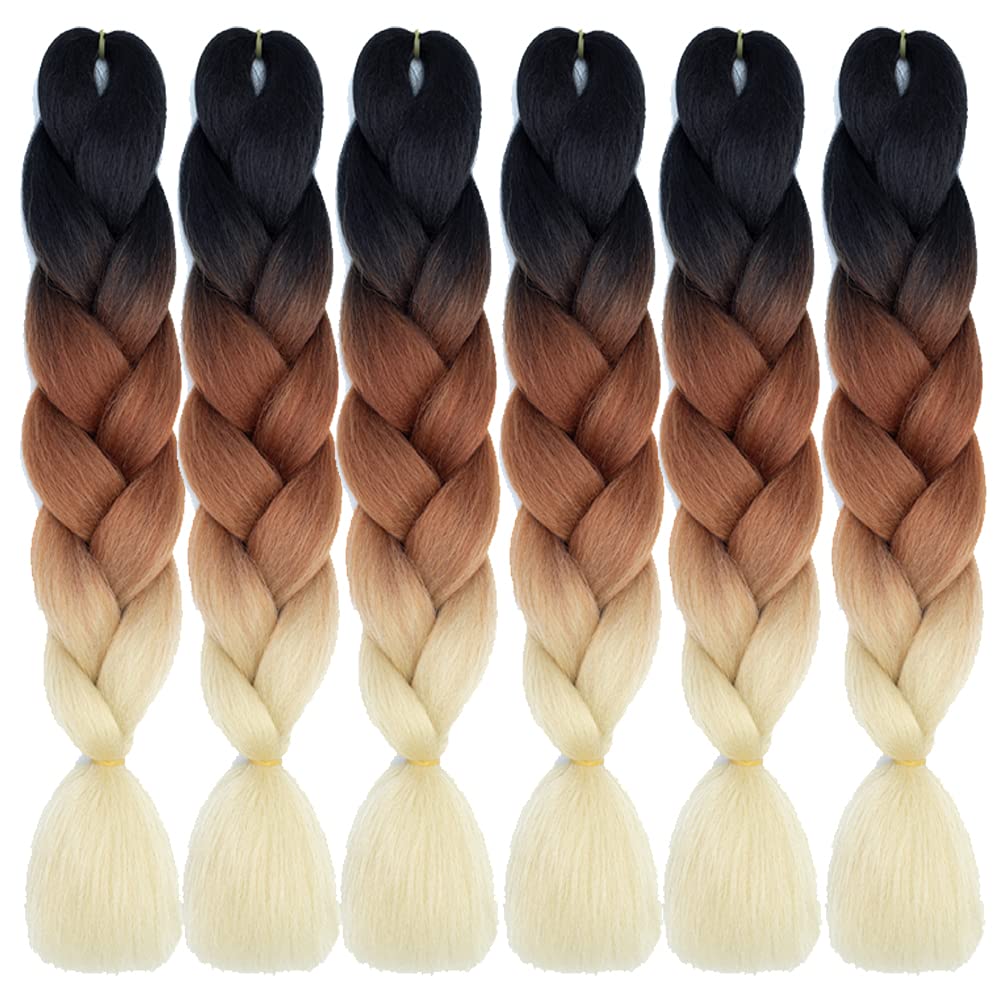 Xiaofeng Braiding Hair Extensions for Women 6 Packs 100g/Pack 24Inch High Temperature Ombre Jumbo Synthetic Braiding Hair for Twist Crochet Braids (24 Inch, black-brown-beige)