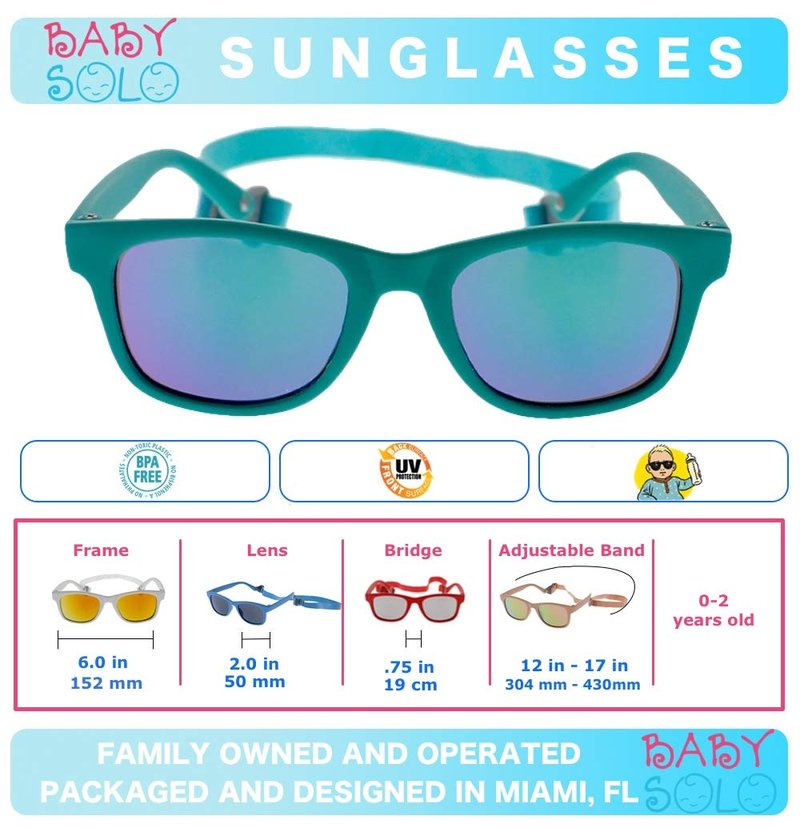 Baby Solo Babyfarer Baby Infant Sunglasses Safe, Soft, and Adjustable 0-24 Months (0-24 months, Matte Black Frame w/Rainbow Mirror)