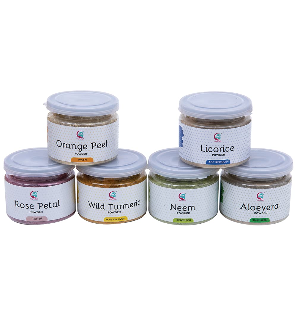 Ayurvedic Skin Care Sampler | Six Powders in One Pack | Aloe Vera Powder, Rose Powder, Wild Turmeric Powder, Licorice Powder, Neem Powder & Orange Peel Powders 1oz Each | Soap Making Ingredient