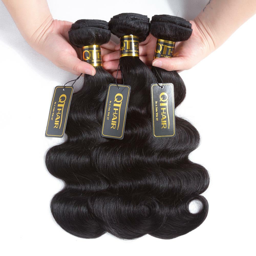 QTHAIR 16A 3 Bundles Brazilian Body Wave Virgin Hair 20" 20" 22" Natual Color 300g 100% Unprocessed Brazilian Human Hair Body Wave