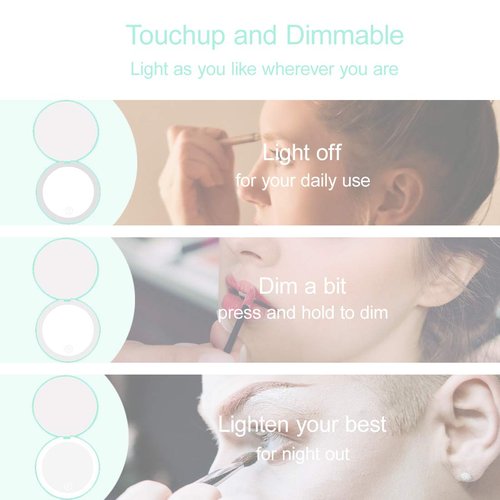 Milishow Compact Mirror with LED Light,1x/10x Magnifying Rechargeable Mirror,3.5in, Dimmable Travel Mirror for Purse,Pocket,Handheld 2-Sided Makeup Mirror