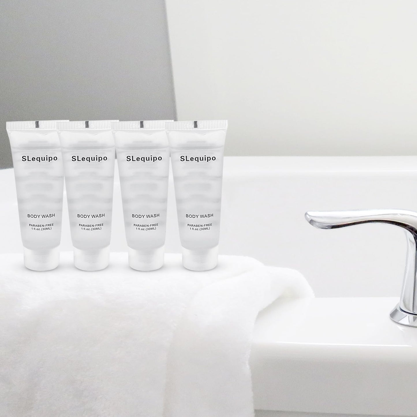 SLequipo Travel Size Body Wash (1 fl oz, 50 Pack), Refreshing Hotel Body Wash, Mini and Small Size Guest Hotel Toiletries in Bulk