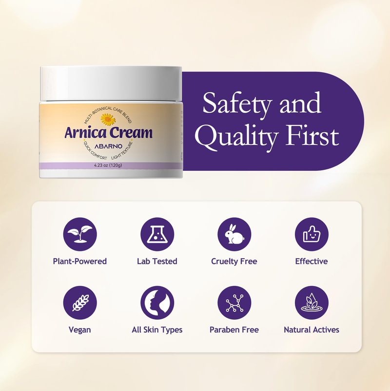 abarno Arnica Montana Soothing Body Cream, High Potency Botanical Formula, Supports Skin Vitality & Comfort, Non-Greasy & Fast-Absorbing, 4.23 fl. oz (120g)