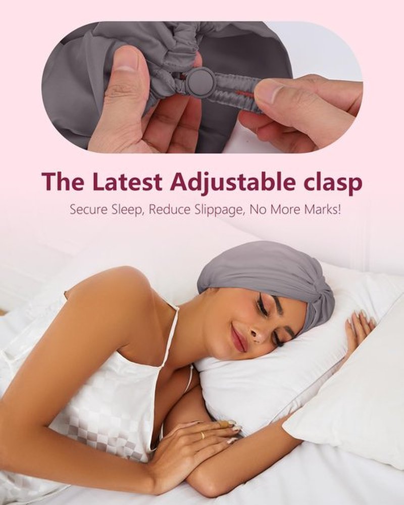 HFRHTGY Adjustable Silk Satin Hair Bonnet for Sleeping, Double Layer Hair Wrap Sleep Cap Turban for Women Men, Curly Straight Hair Long Large Braid Unisex (Charcoal Gray 45)