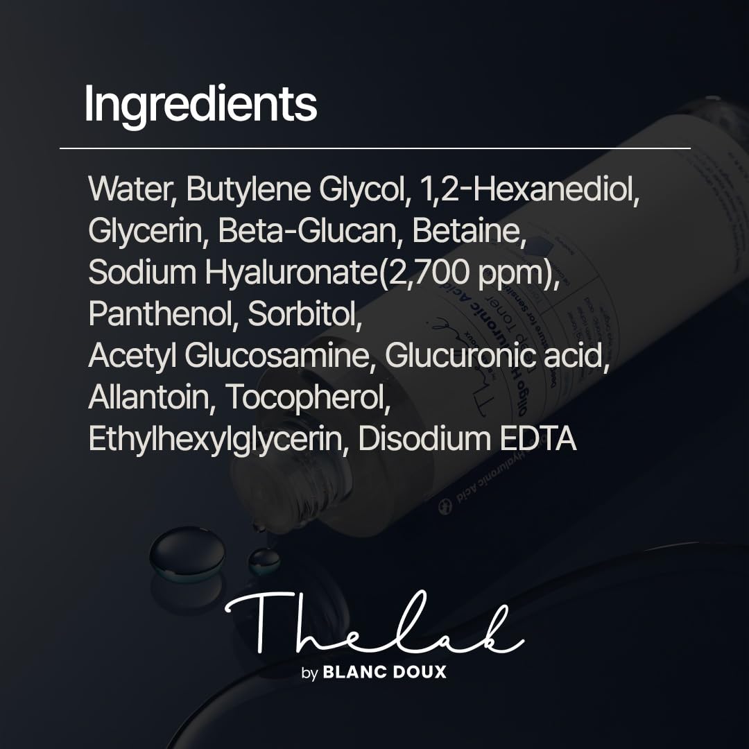 THE LAB by BLANC DOUX Oligo Hyaluronic Acid Deep Toner โ Hydrating Toner for Sensitive Skin, pH Balance, Korean Skin Care, Alcohol-Free, Vegan Formula (16.91 Fl Oz)