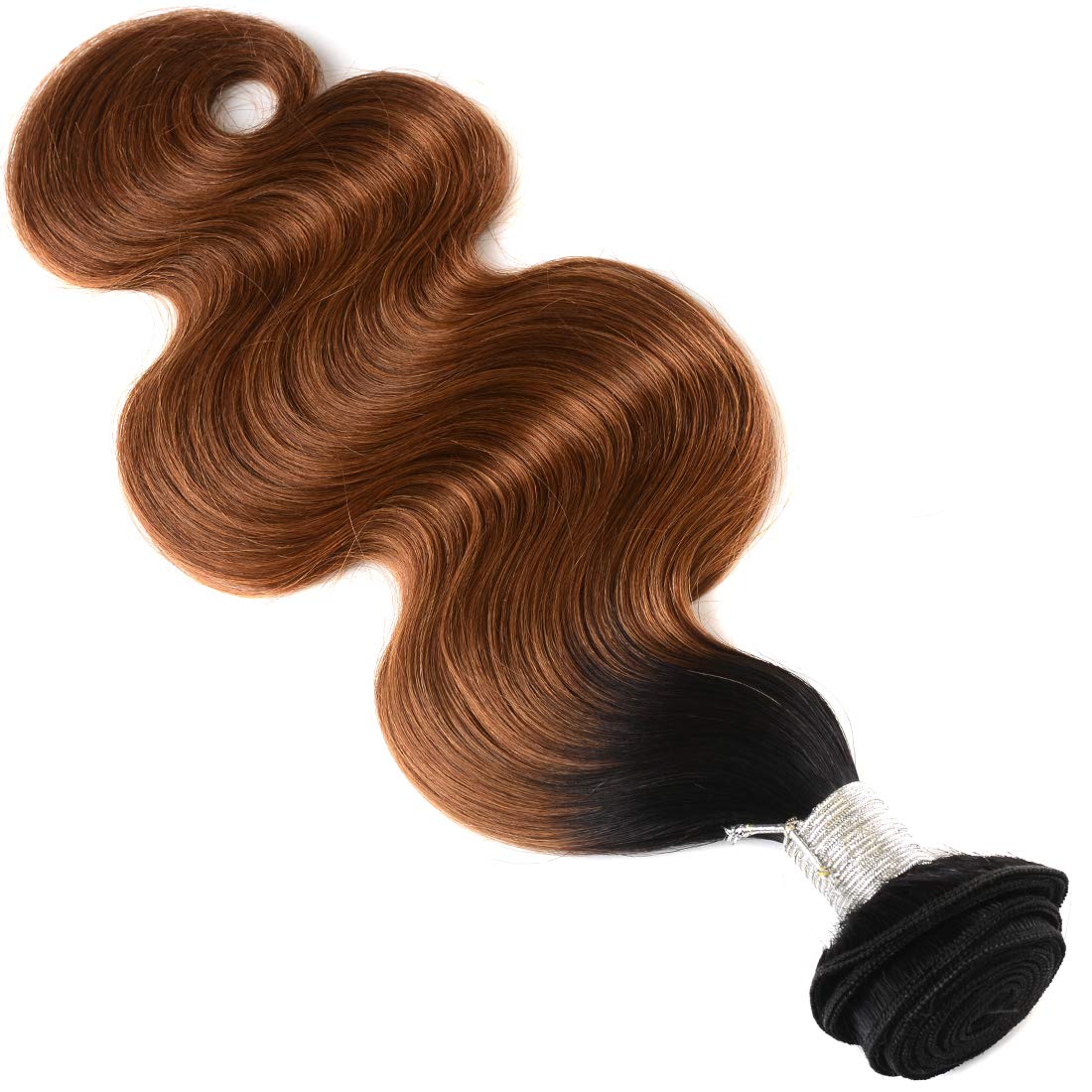AUTTO Hair Ombre Human Hair 3 Bundles Two Tone 1B/30 Color Body Wave Hair Ombre Weaves Extensions (1B/30,12"14"16")