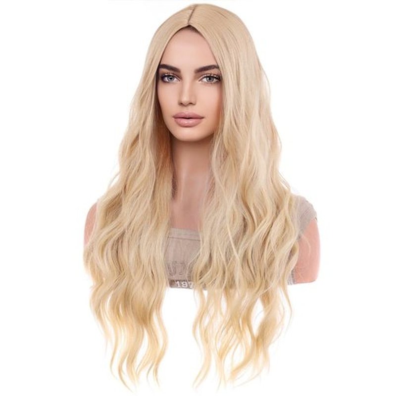 PATTNIUM 27 Inches Blonde Wig Long Wavy Wig Ash Blonde Wig for Women Girls Milddle Part Curly Dark Blonde Wig Heat Resistant Synthetic Cosplay Wig (Ash Blonde)