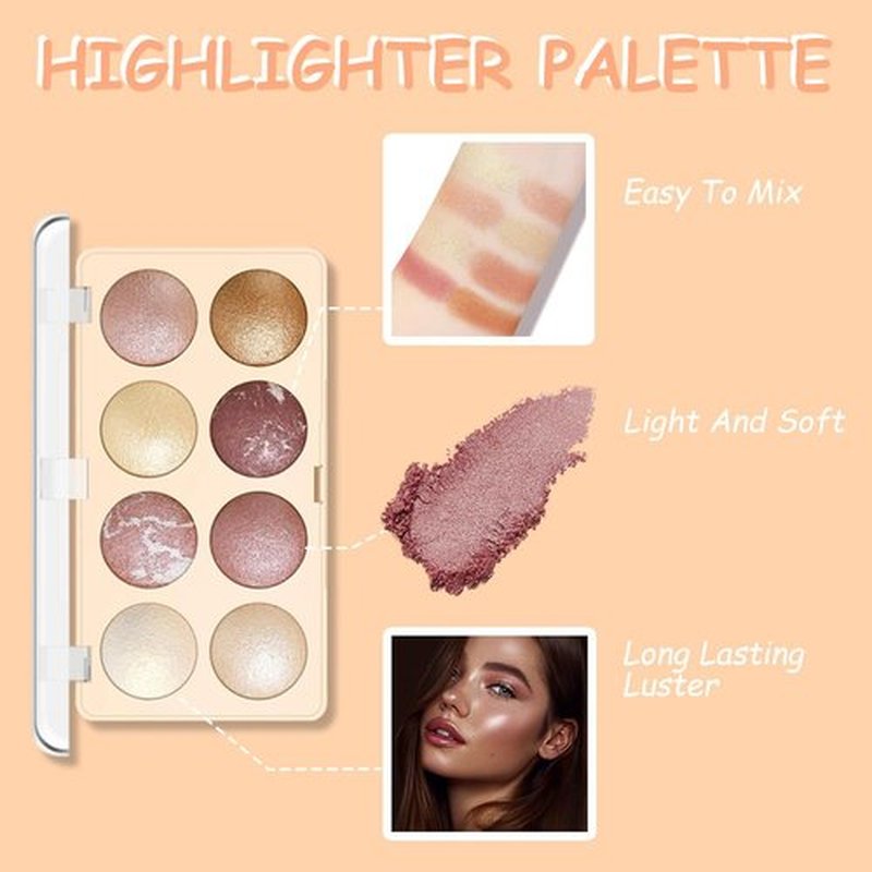Aaiffey 8 Colors Nude Eyeshadow Palette,Gold Glitter Eye Shadow Blendable Cream Eyeshadow For Eye Highlighter Pink Makeup Shade Soft Powder,Highly Pigmented,Long Lasting (#02)