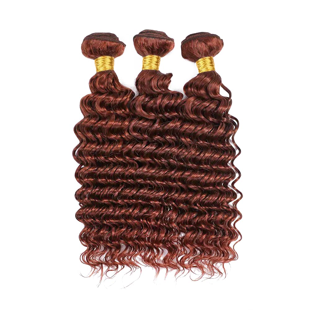 #33 Bundles Human Hair Reddish Brown Deep Wave Human Hair Bundles Copper Red Bundles Human Hair 3 Bundles 8 10 12 Inch Color #33 Deep Curly Bundles Hair Weave