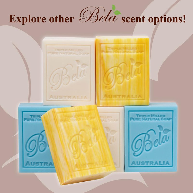 BELA - Triple Milled Pure Natural Soap Bars - Pomegranate, 3.3 oz (Pack of 12) - Organic Shea Butter - Rich Creamy Lather - Triple French Milled - Long Lasting - Made in Australia