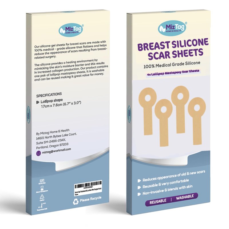 Silicone Scar Sheets for Breast Lift Mastopexy – Medical Grade Reusable Breast Surgery Scar Sheets – Soft Flexible and Comfortable Under Post-Op Bra