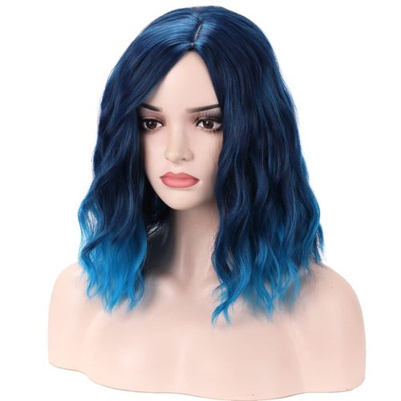 BERON Blue Wig Short Curly Wig Mix Blue Bob Wig Charming Women Girls Beach Wave Wigs Blue Wigs for Cosplay Costume Party Wig Cap Included