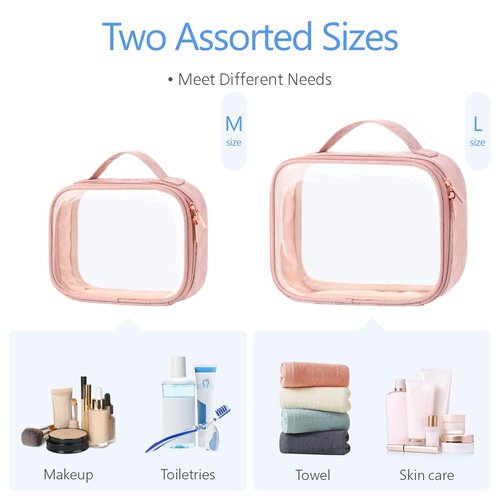 PACKISM TSA Approved Toiletry Bag - 180° Large Opening Clear Makeup Bags with Handle, Suitable for Gifts, Clear Toiletry Bags for Traveling Travel Essentials, Rose Pink