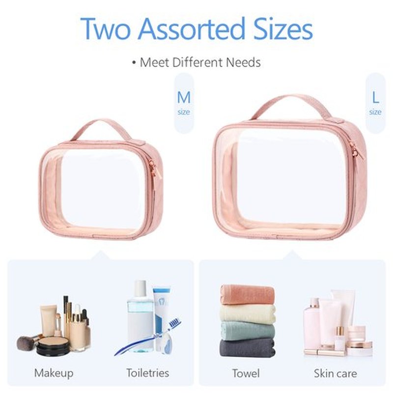 PACKISM TSA Approved Toiletry Bag - 180° Large Opening Clear Makeup Bags with Handle, Suitable for Gifts, Clear Toiletry Bags for Traveling Travel Essentials, Rose Pink