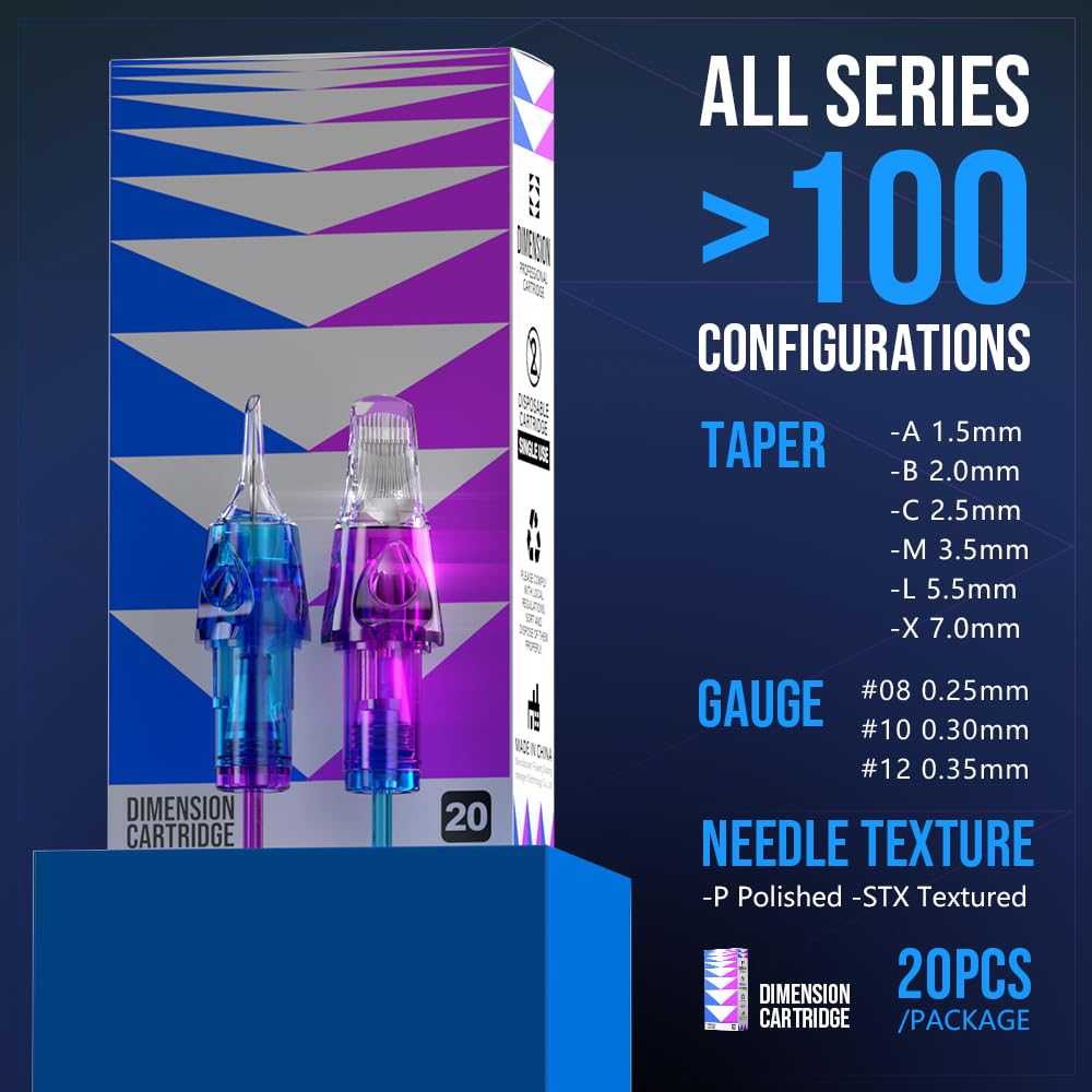 CNC Tattoo Cartridge Needles 20Pcs #12(7RL) Standard 0.35mm Round Liner X-Taper Disposable Cartridges with Membrane EN04C-20-1207RL-X