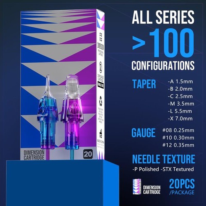 CNC Tattoo Cartridge Needles 20Pcs #12(11RS) Standard 0.35mm Round Shader M-Taper Disposable Cartridges with Membrane EN04C-20-1211RS-M